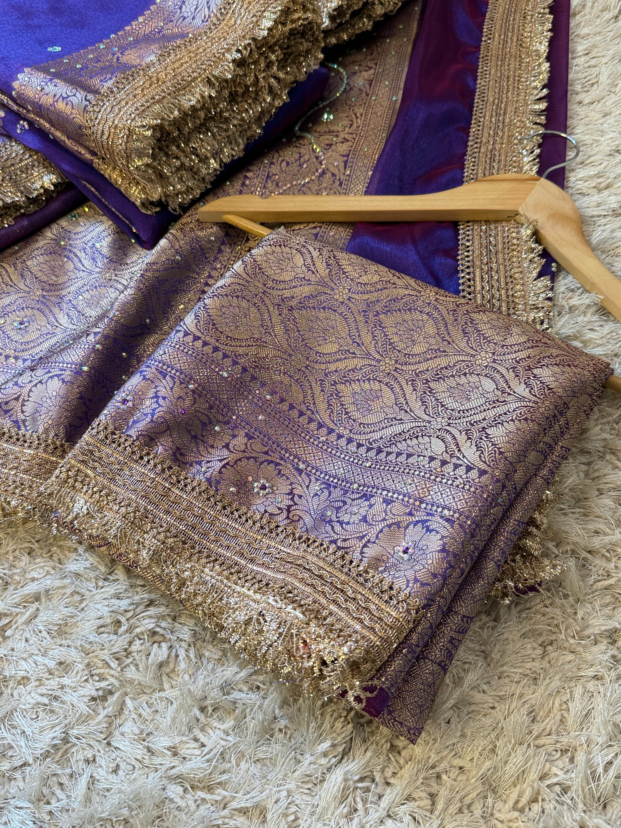 Banarasi Tissue Silk Saree with stone work and gotapatti border