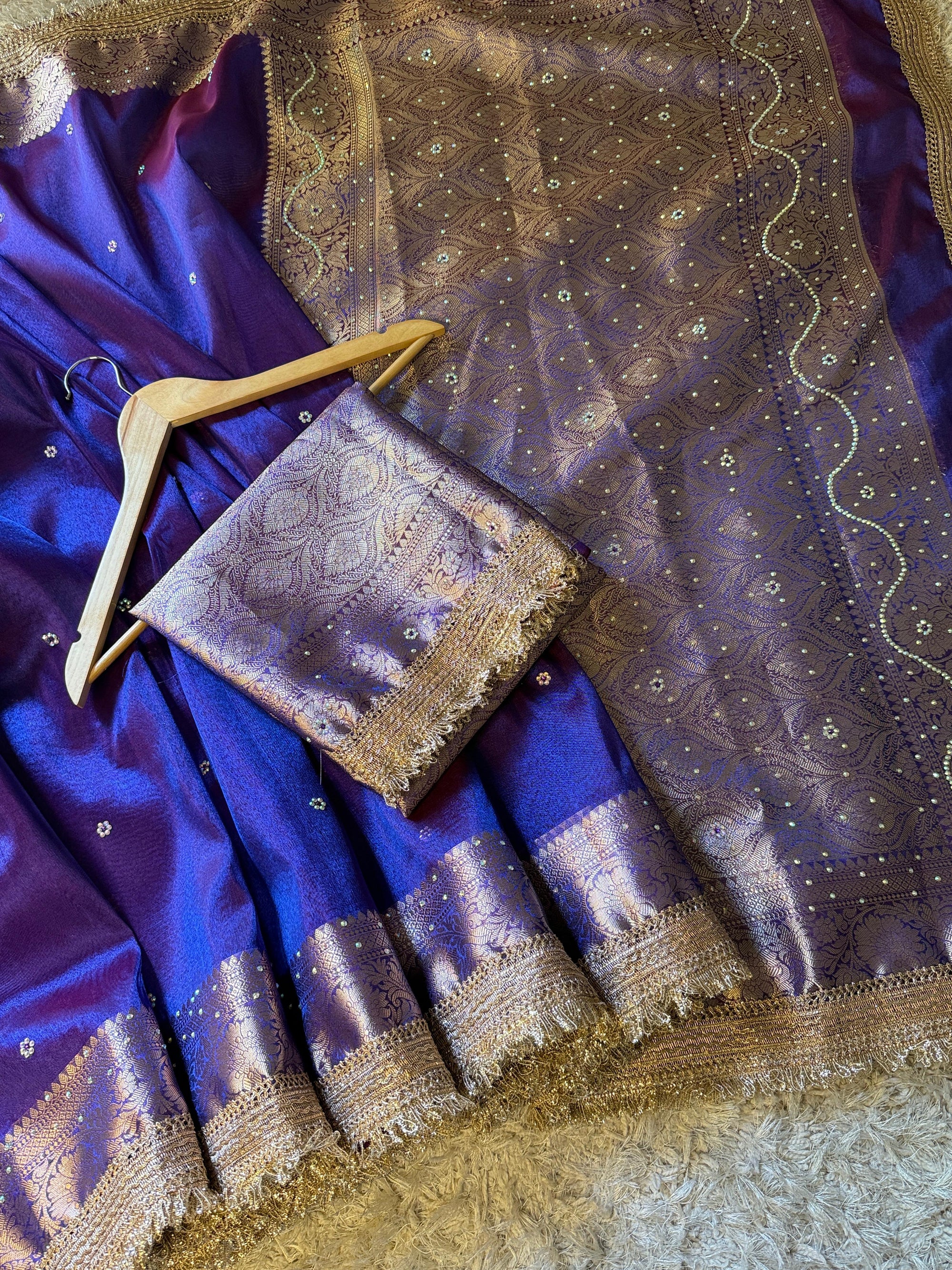 Banarasi Tissue Silk Saree with stone work and gotapatti border