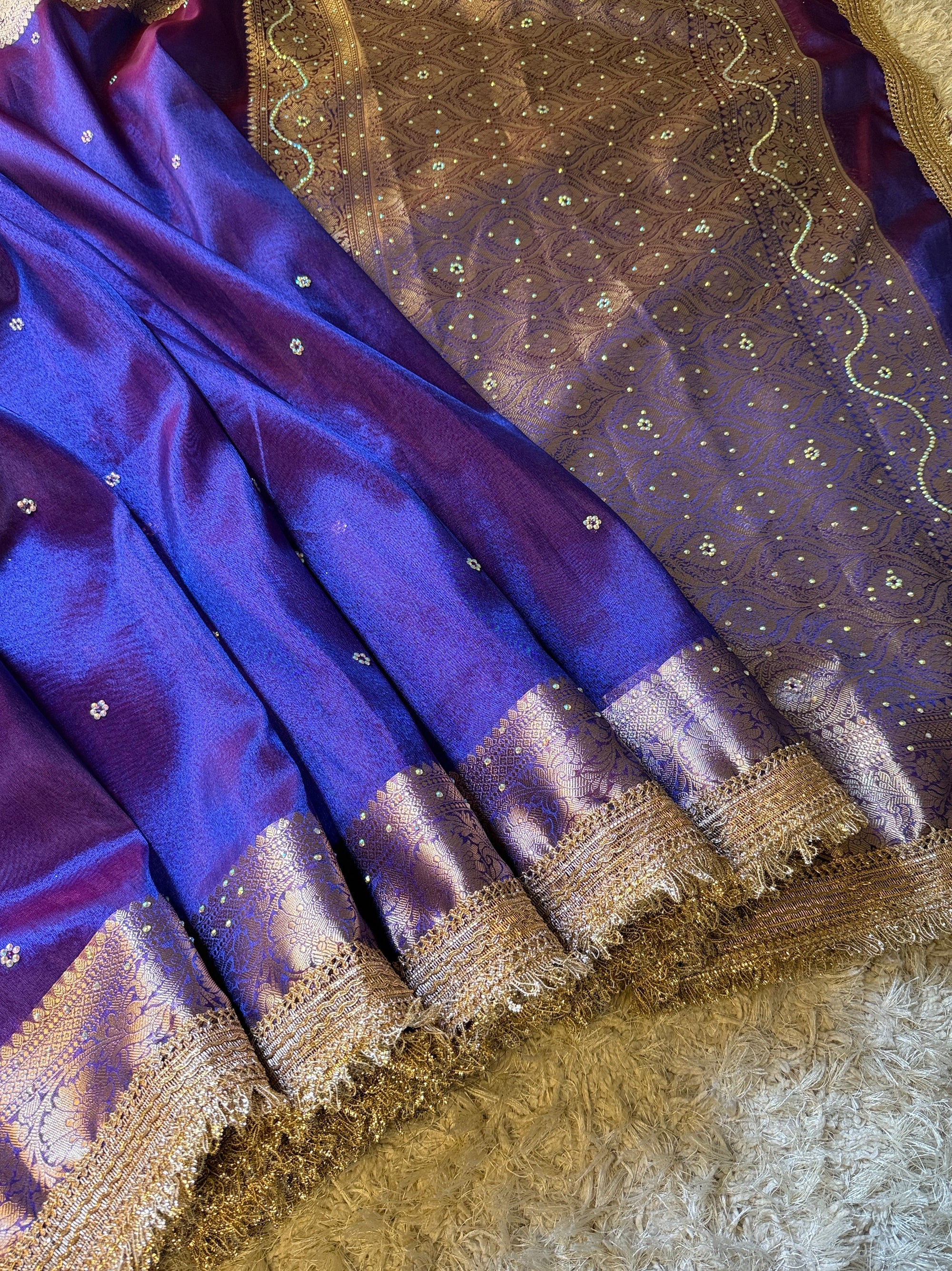 Banarasi Tissue Silk Saree with stone work and gotapatti border