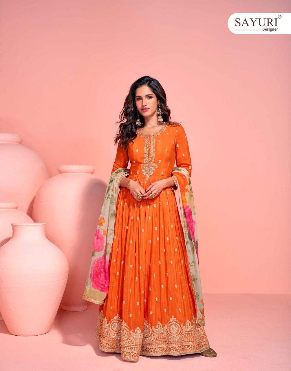 Sayuri Mayuri Chinon Silk Designer Gown With Dupatta Collection