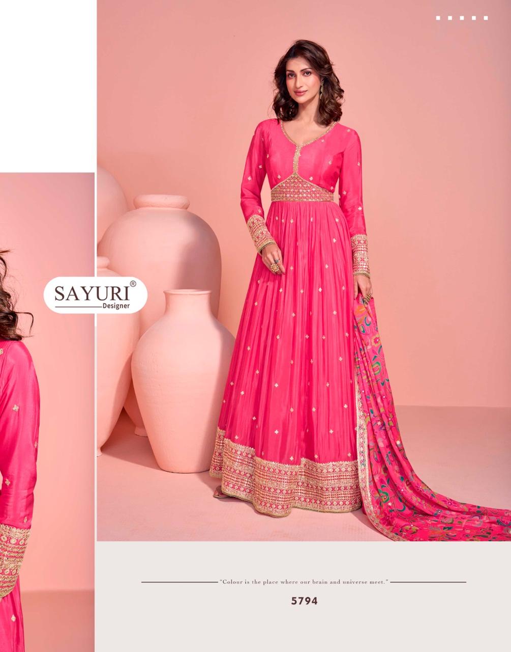 Sayuri Mayuri Chinon Silk Designer Gown With Dupatta Collection