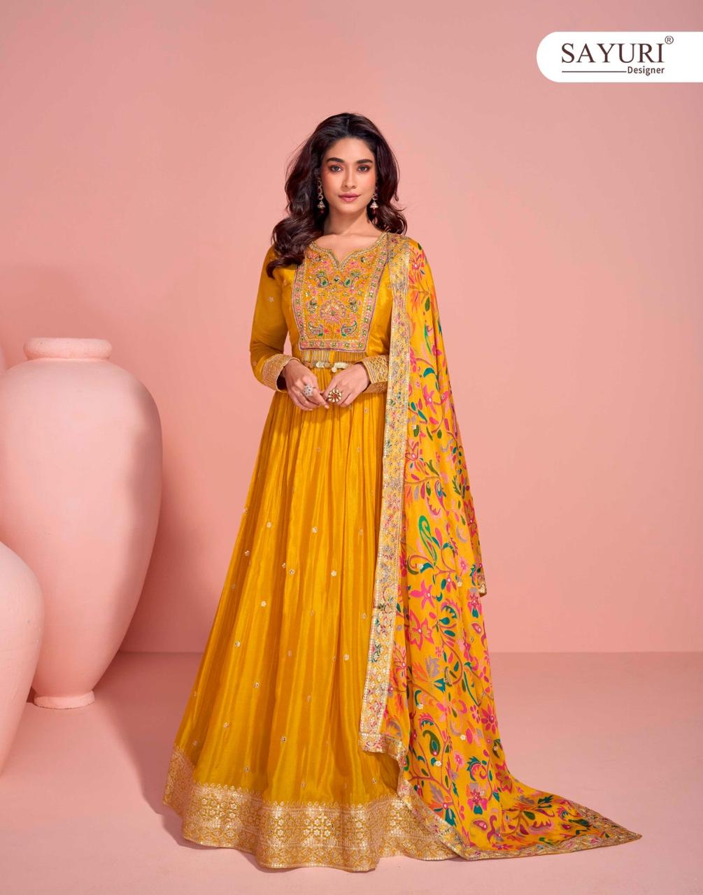 Sayuri Mayuri Chinon Silk Designer Gown With Dupatta Collection