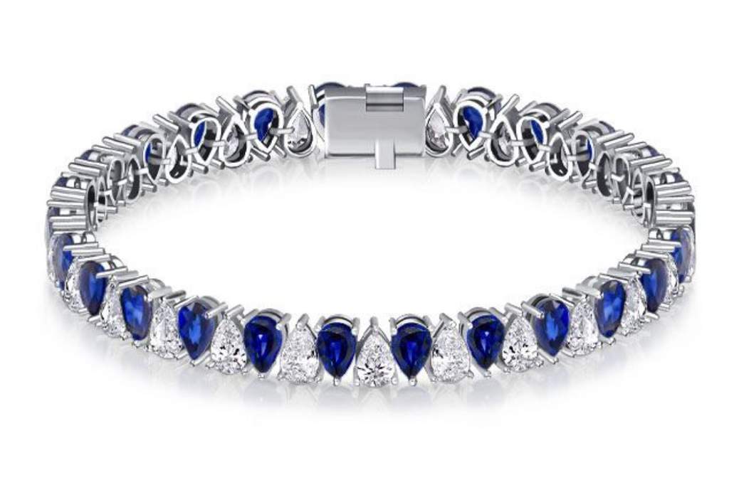 Italo White & Blue Sapphire Pear Cut Tennis Bracelet For Women
