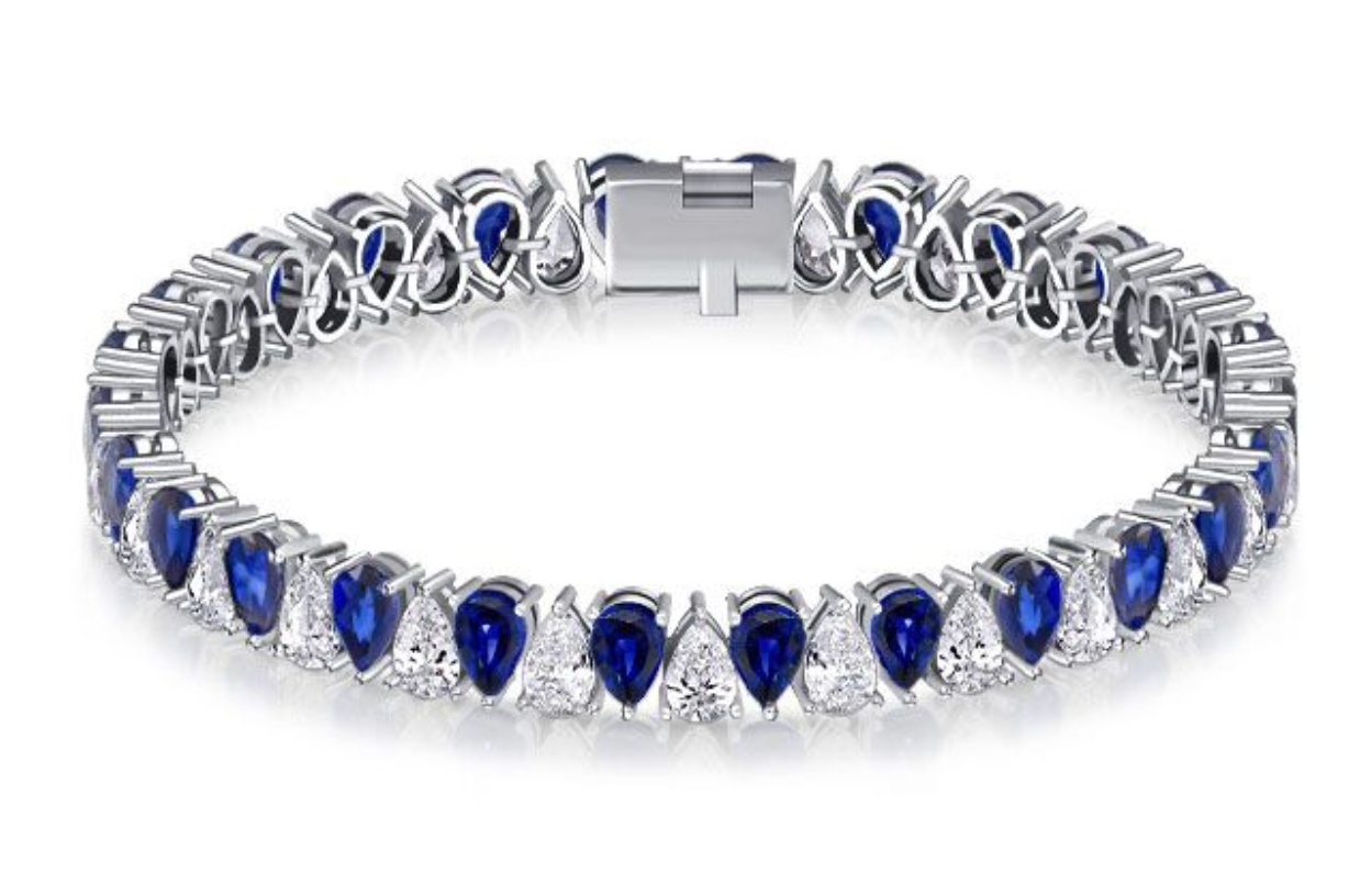 Italo White & Blue Sapphire Pear Cut Tennis Bracelet For Women