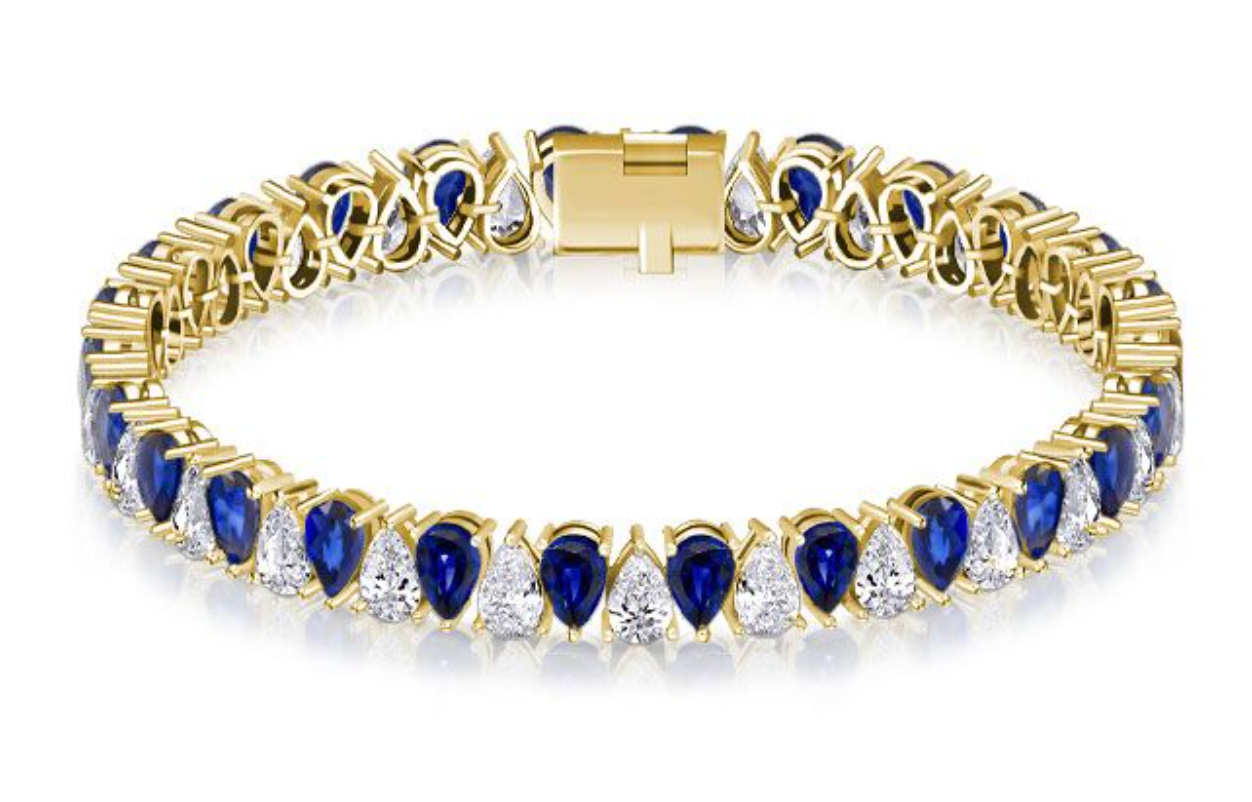 Italo White & Blue Sapphire Pear Cut Tennis Bracelet For Women