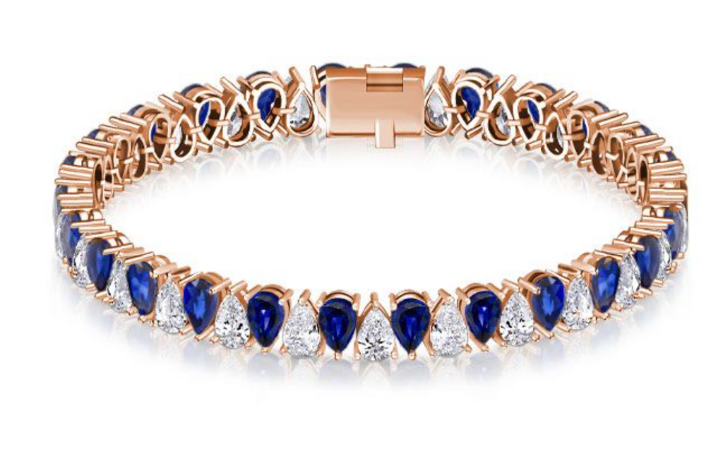Italo White & Blue Sapphire Pear Cut Tennis Bracelet For Women