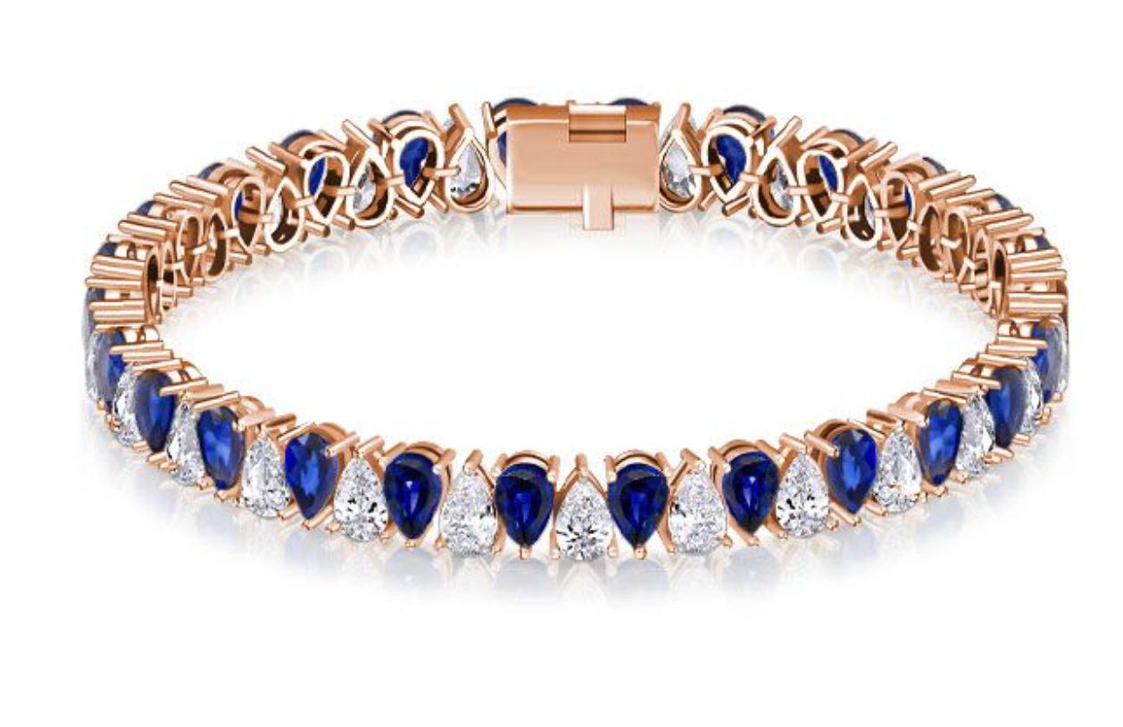 Italo White & Blue Sapphire Pear Cut Tennis Bracelet For Women