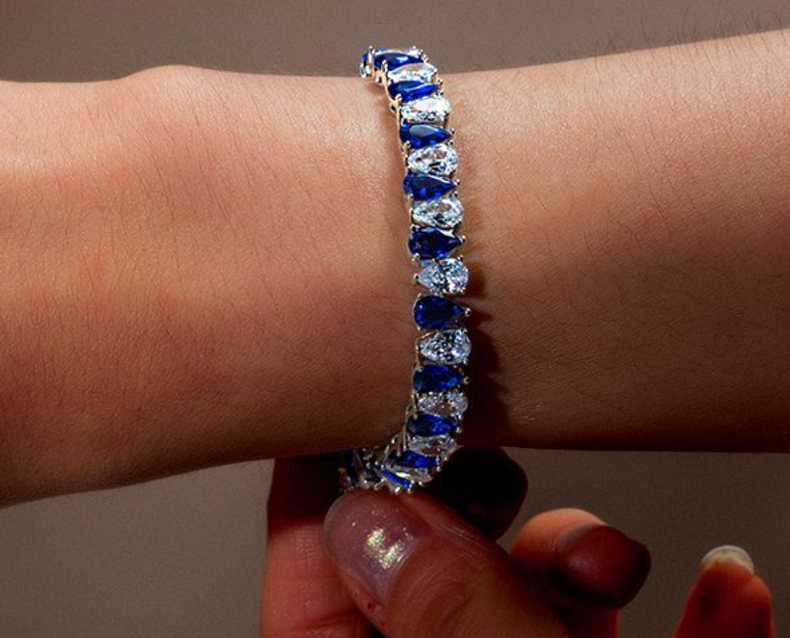 Italo White & Blue Sapphire Pear Cut Tennis Bracelet For Women