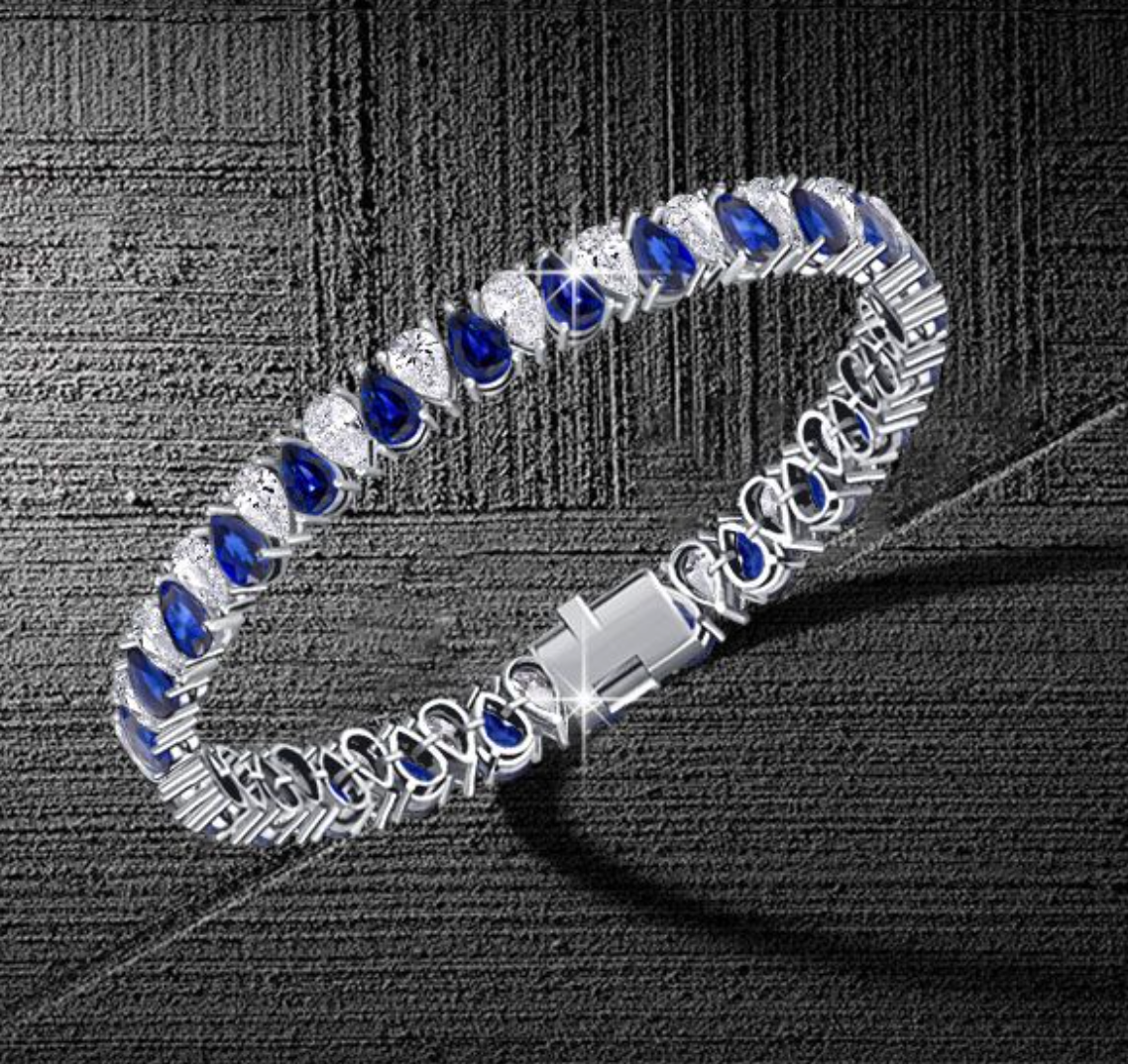 Italo White & Blue Sapphire Pear Cut Tennis Bracelet For Women