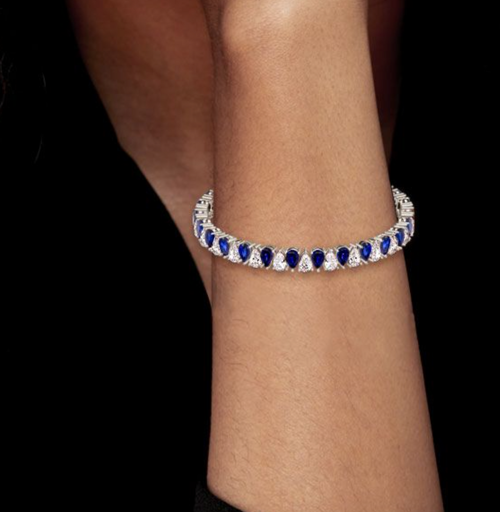 Italo White & Blue Sapphire Pear Cut Tennis Bracelet For Women