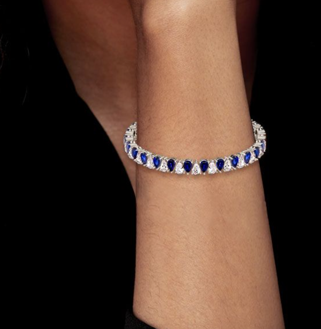 Italo White & Blue Sapphire Pear Cut Tennis Bracelet For Women