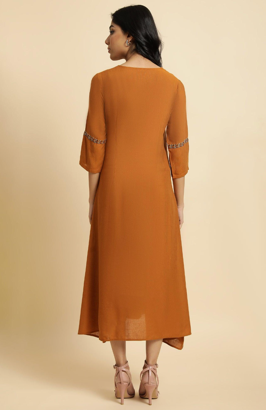 Dark Yellow Printed Godget Dress