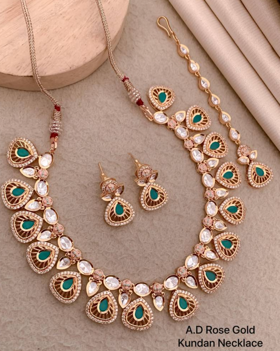 Ad Diamond Rose Gold Kundan Necklace 11