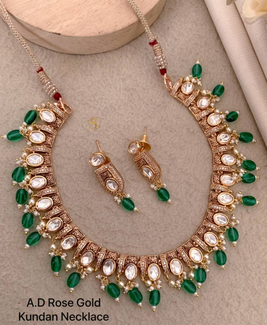 Ad Diamond Rose Gold Kundan Necklace 10