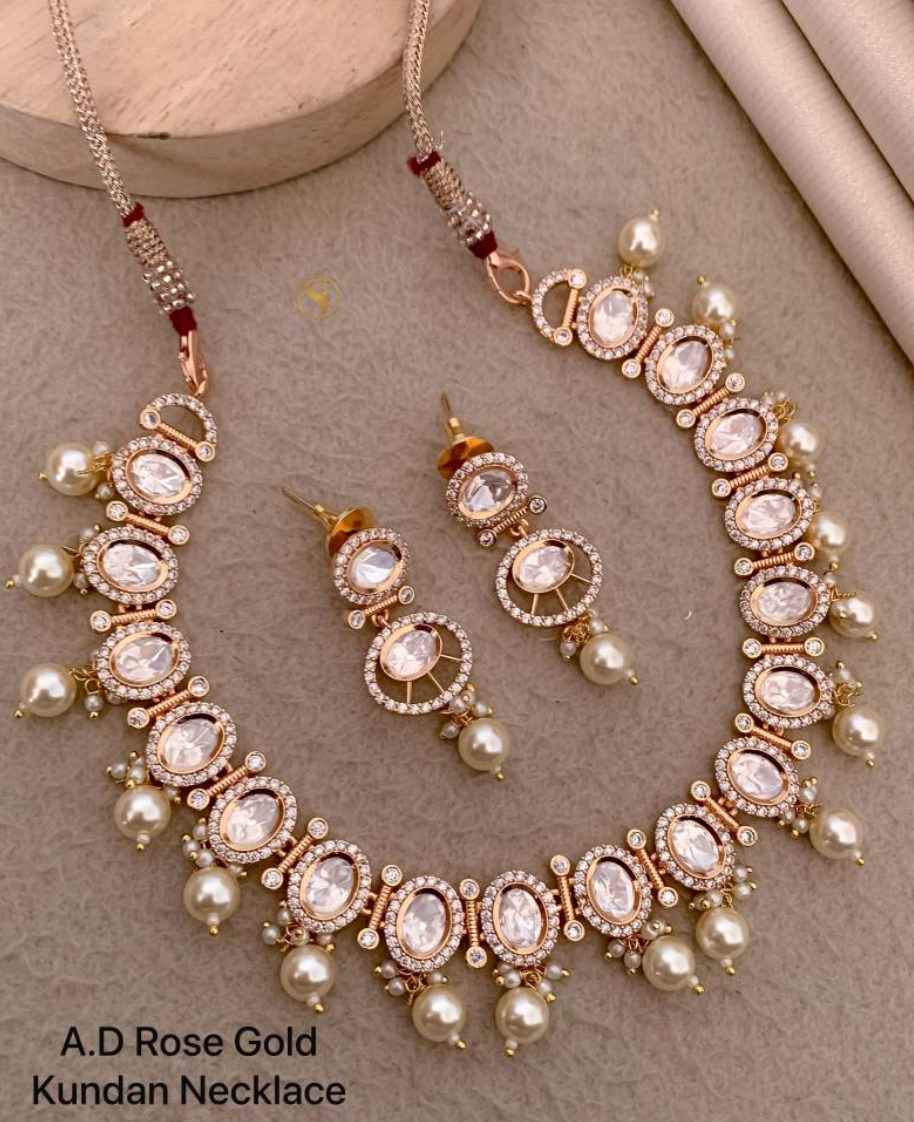 Ad Diamond Rose Gold Kundan Necklace 9