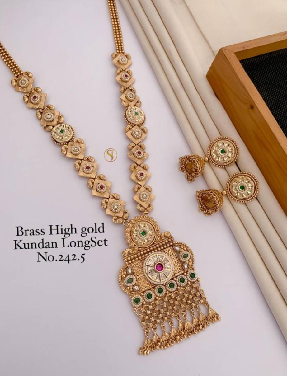 Brass High Gold Kundan Long Set 4