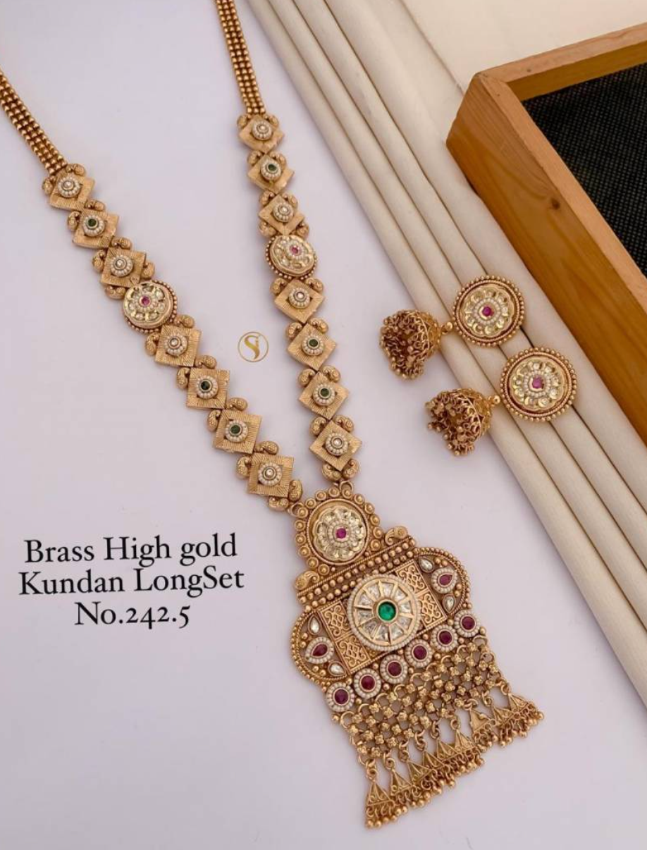 Brass High Gold Kundan Long Set 4