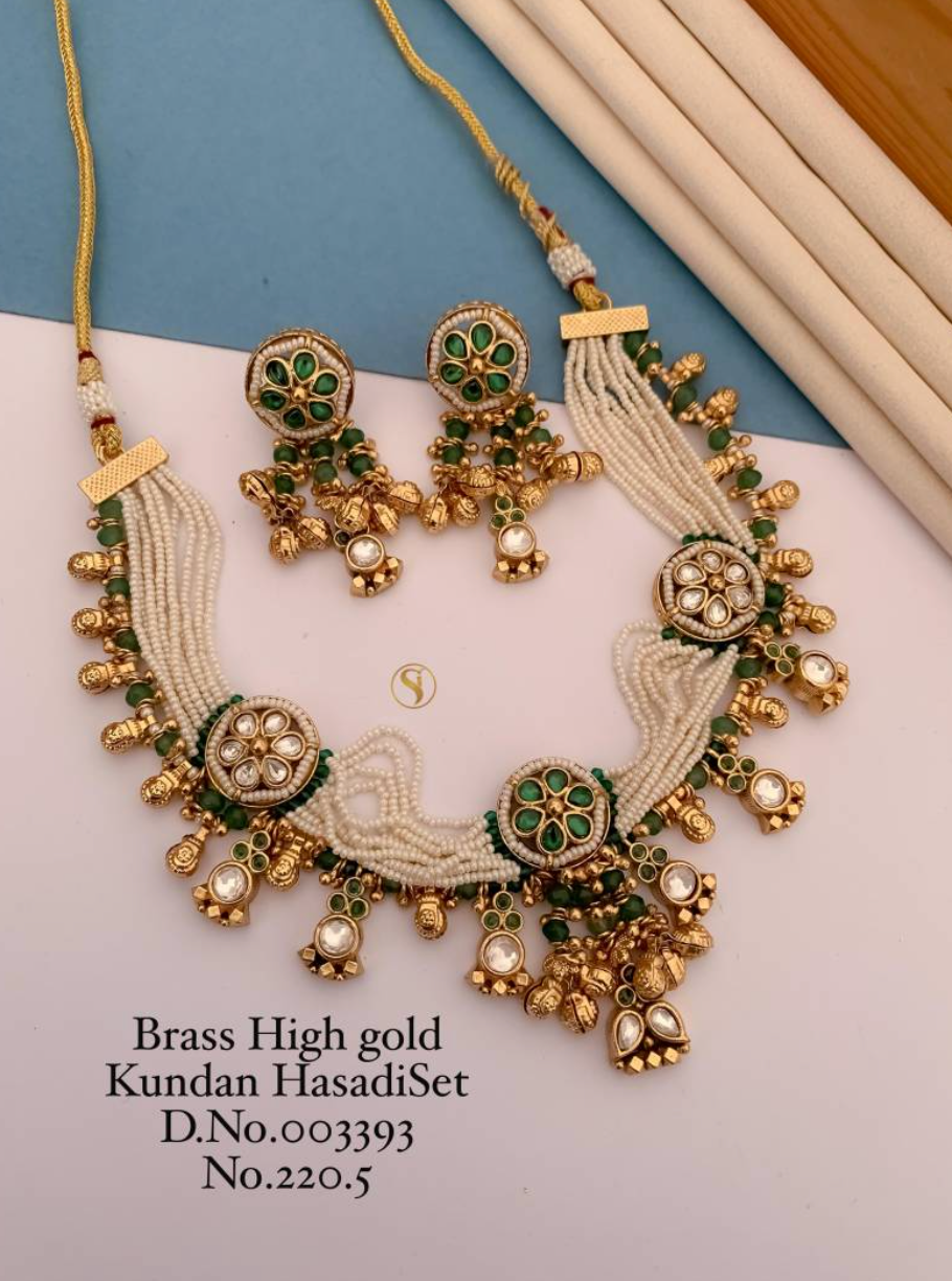 BH 3393 Brass High Gold Kundan Hasadi Set