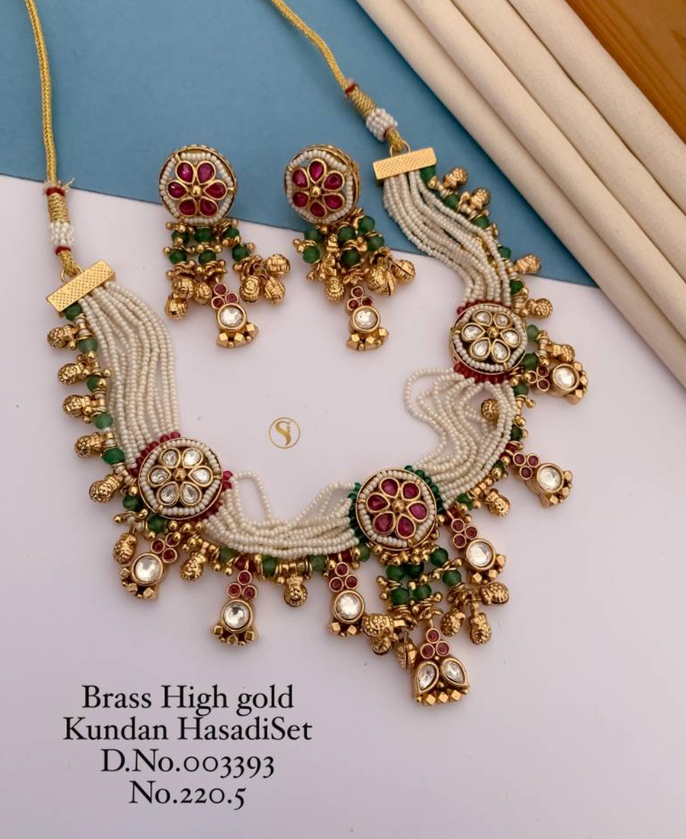 BH 3393 Brass High Gold Kundan Hasadi Set