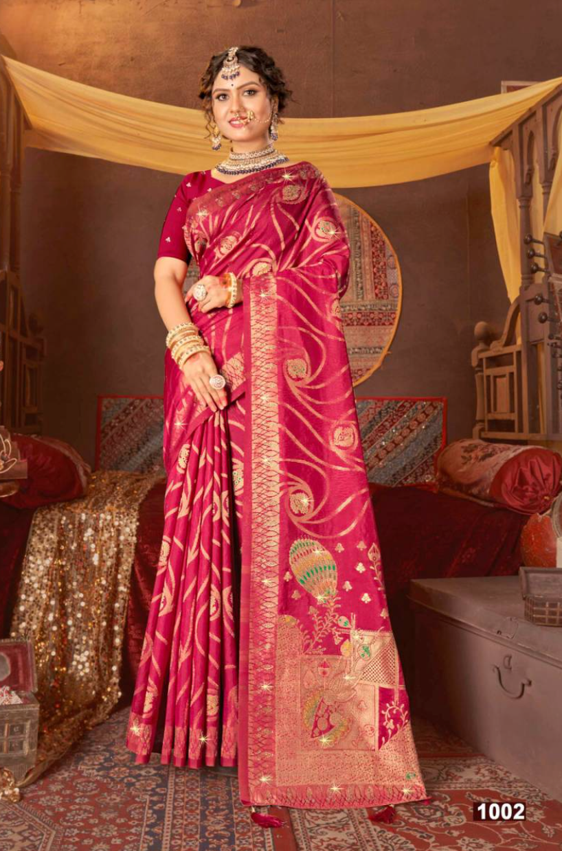 Dola Silk Saree with swarovski work (code : DS1002)
