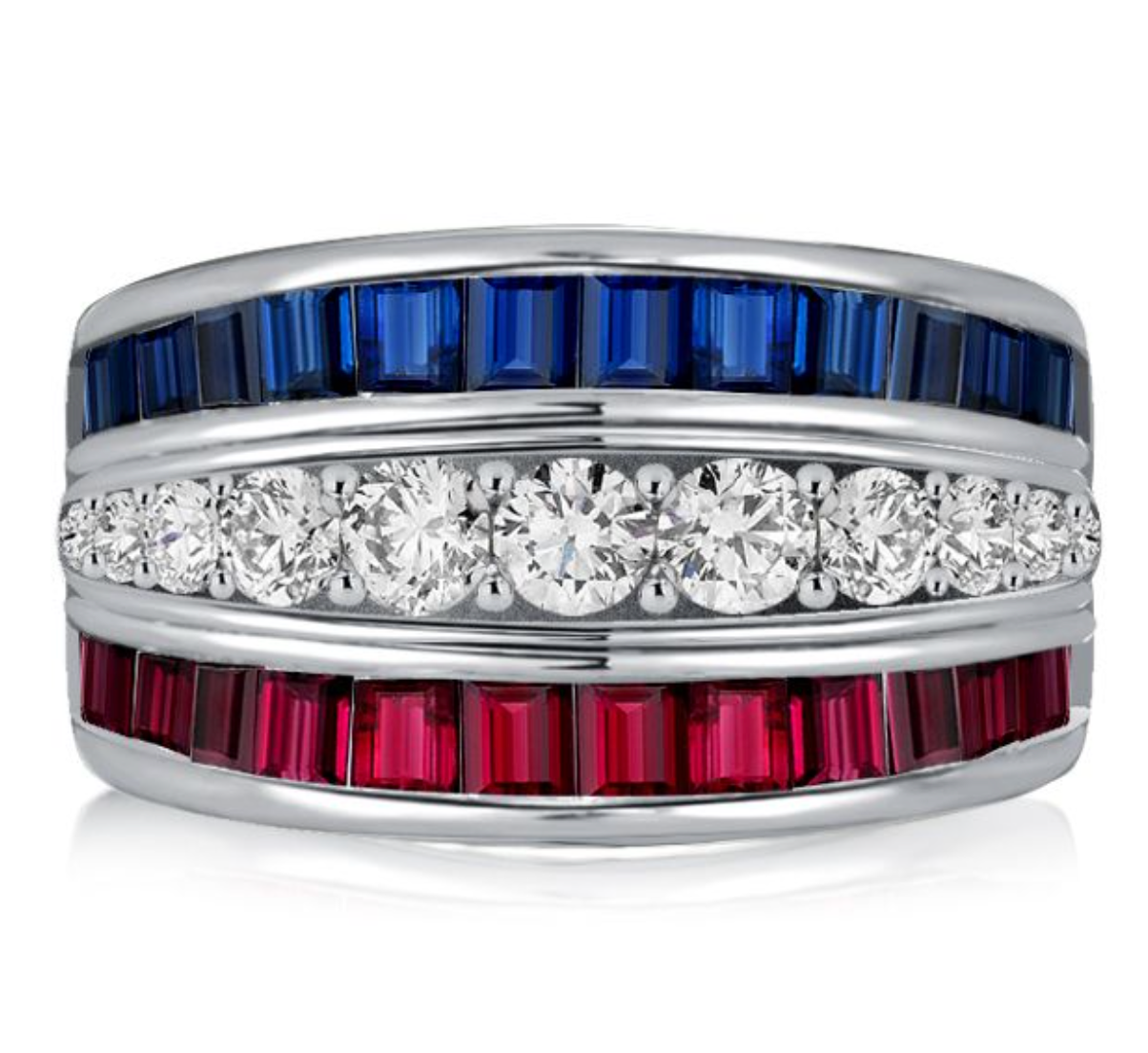 Italo Ruby Blue Sapphire Wedding Band & Hoop Earrings Set
