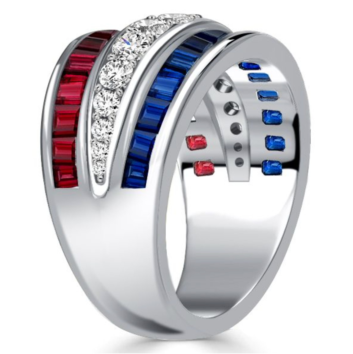 Italo Ruby Blue Sapphire Wedding Band & Hoop Earrings Set