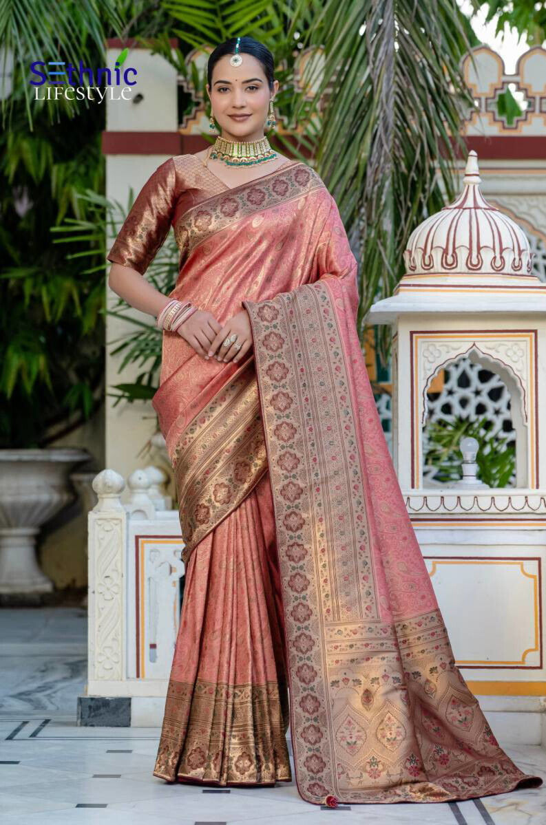 Sethnic Rajvalli Kanjivaram Silk Meenakari Woven Saree