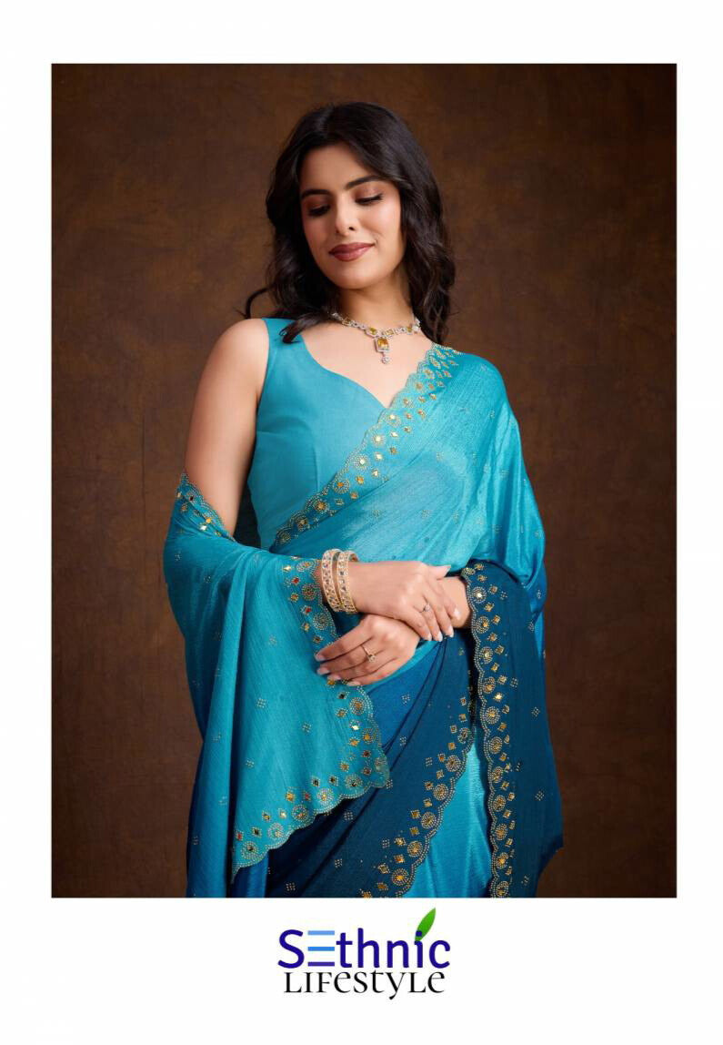 Sethnic Glaze Fancy Two Tone Shaded Chinon Saree