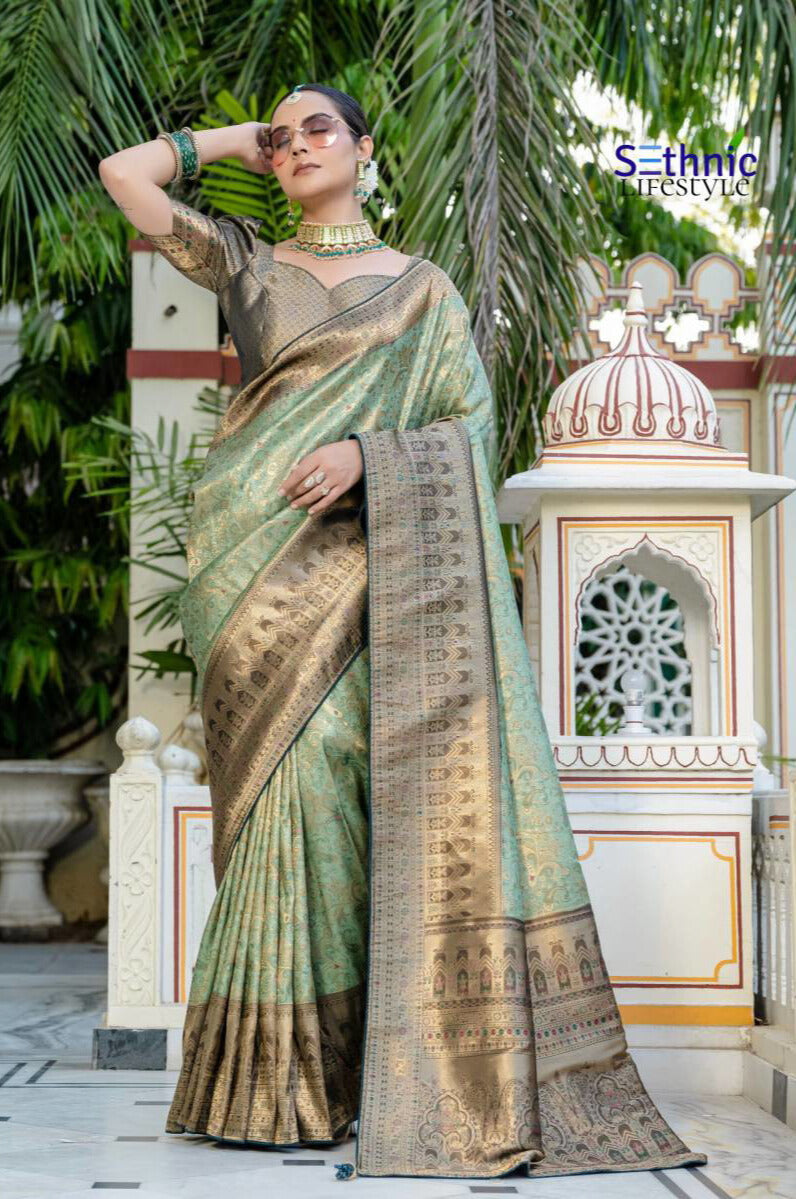 Sethnic Rajvalli Kanjivaram Silk Meenakari Woven Saree