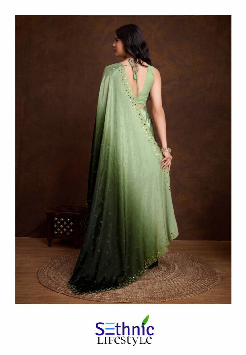 Sethnic Glaze Fancy Two Tone Shaded Chinon Saree