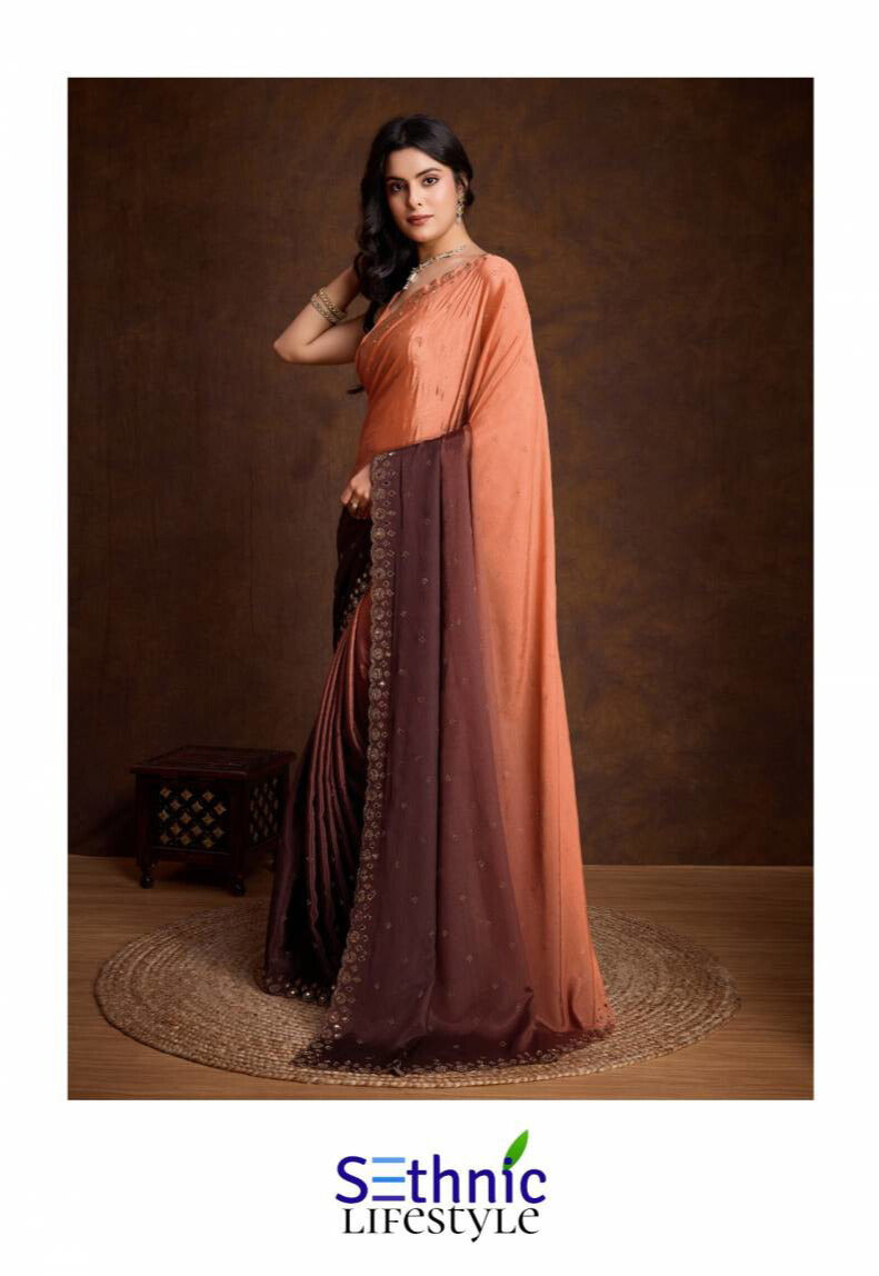 Sethnic Glaze Fancy Two Tone Shaded Chinon Saree