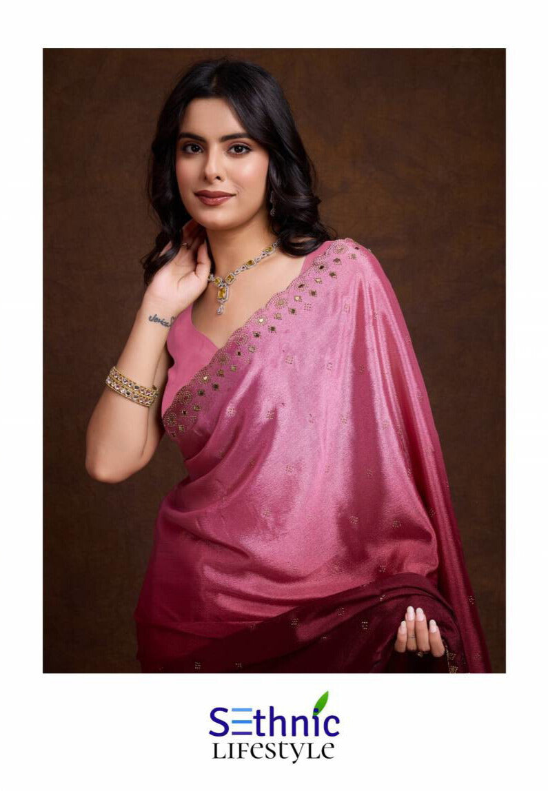 Sethnic Glaze Fancy Two Tone Shaded Chinon Saree
