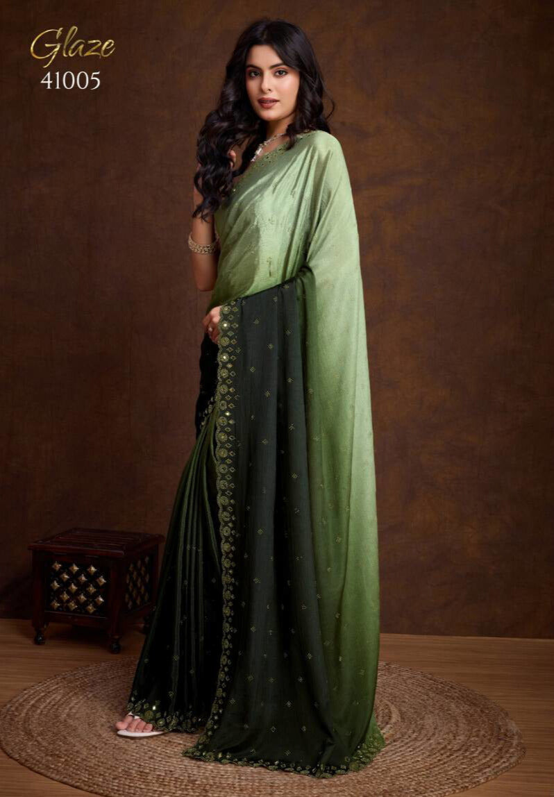 Sethnic Glaze Fancy Two Tone Shaded Chinon Saree