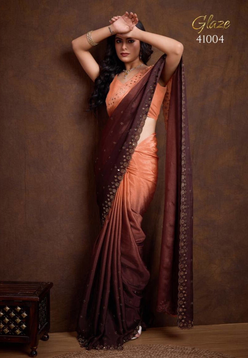 Sethnic Glaze Fancy Two Tone Shaded Chinon Saree