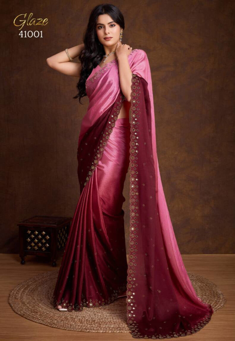 Sethnic Glaze Fancy Two Tone Shaded Chinon Saree