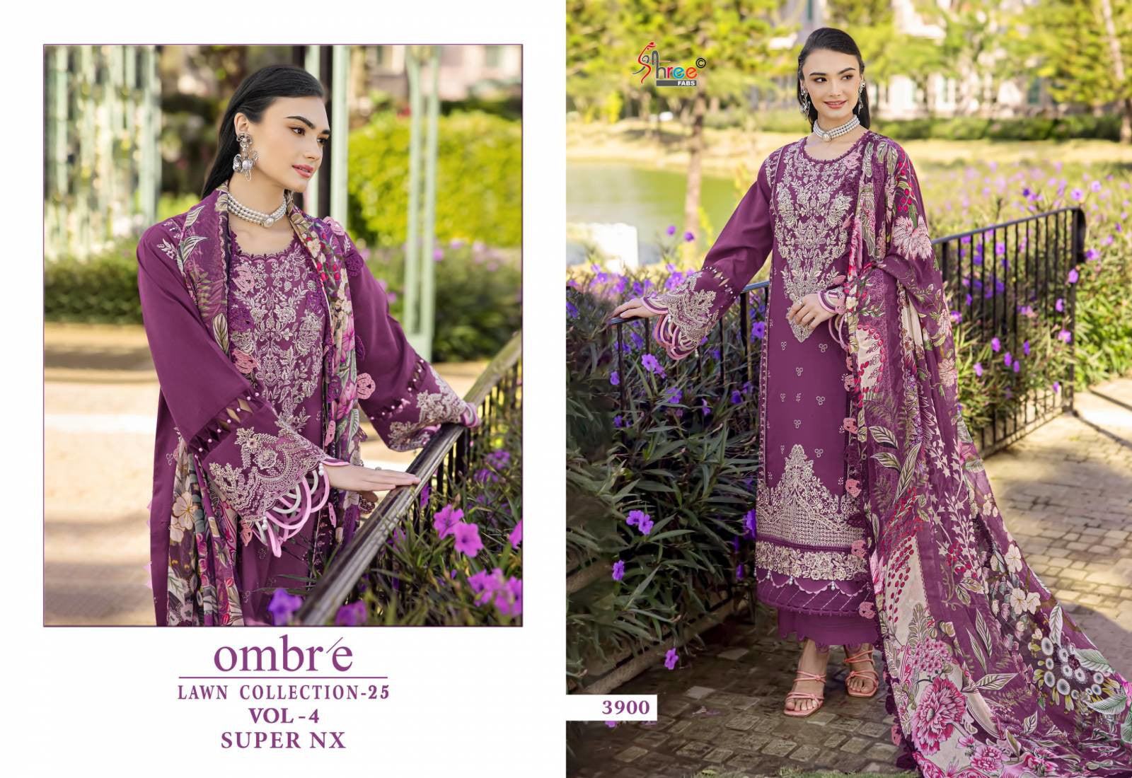 Shree Ombre Lawn Collection 25 Vol 4 Super Nx Pakistani style suit with Chiffon Dupatta