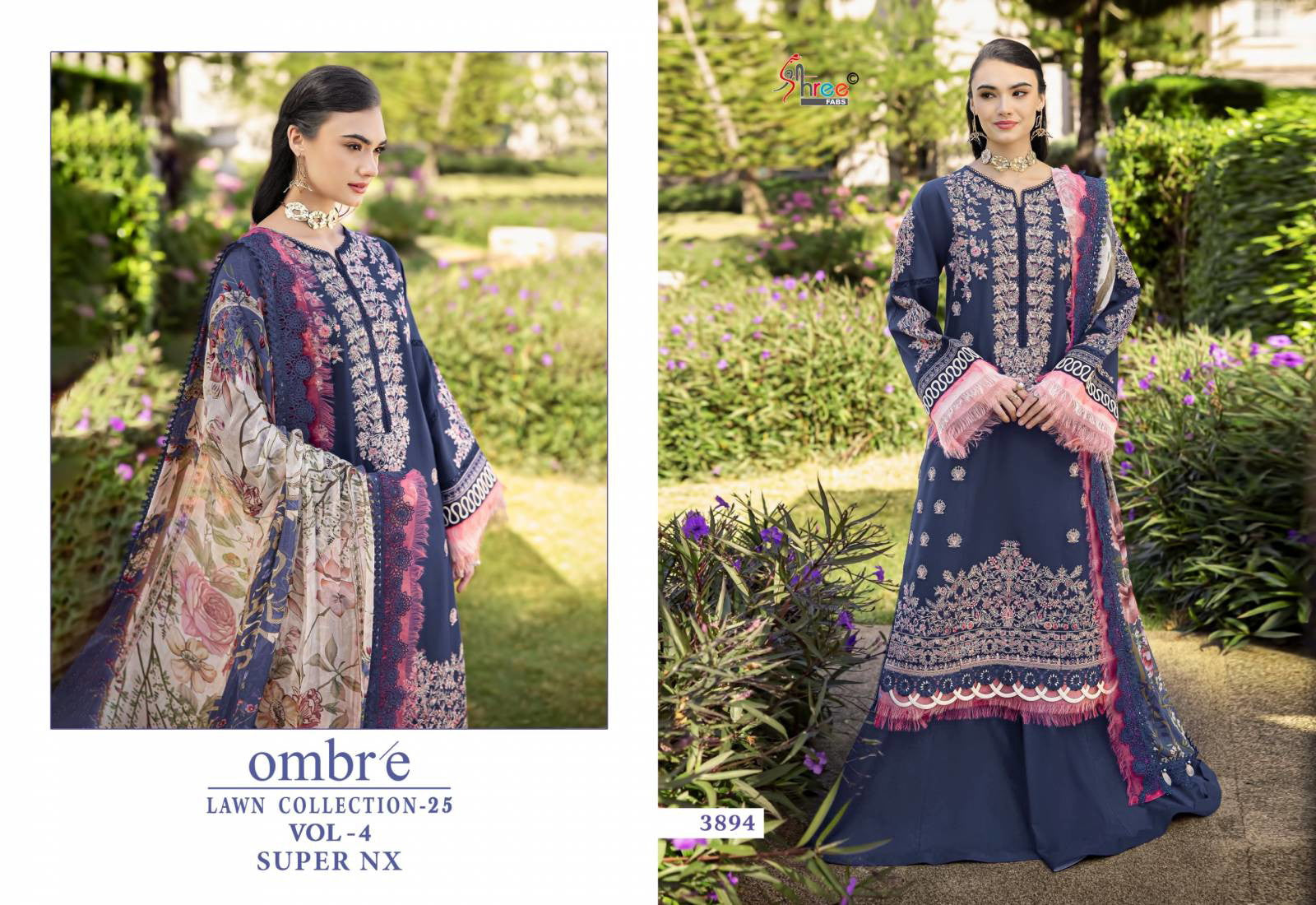 Shree Ombre Lawn Collection 25 Vol 4 Super Nx Pakistani style suit with Chiffon Dupatta