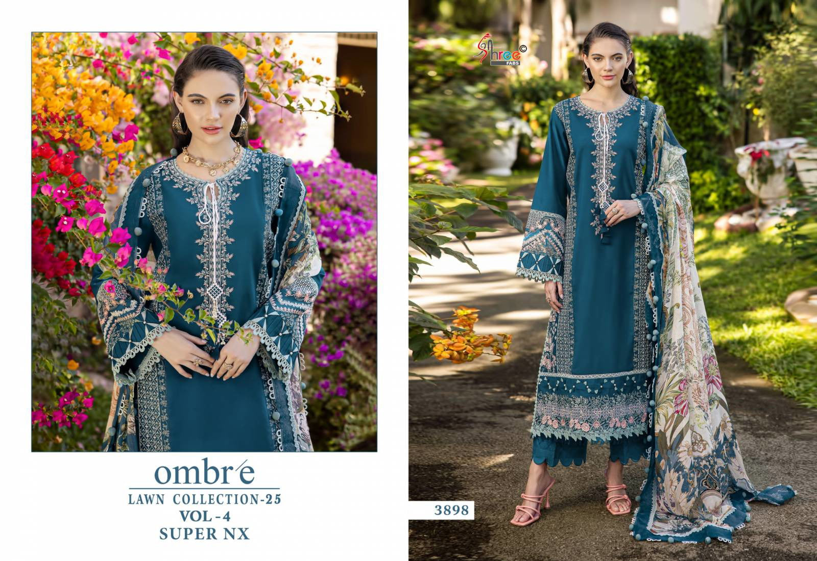 Shree Ombre Lawn Collection 25 Vol 4 Super Nx Pakistani style suit with Chiffon Dupatta