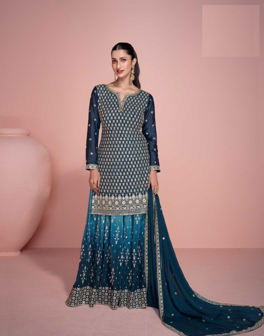 Sayuri Zoha Chinon Silk Embroidered Salwar Suits Collection