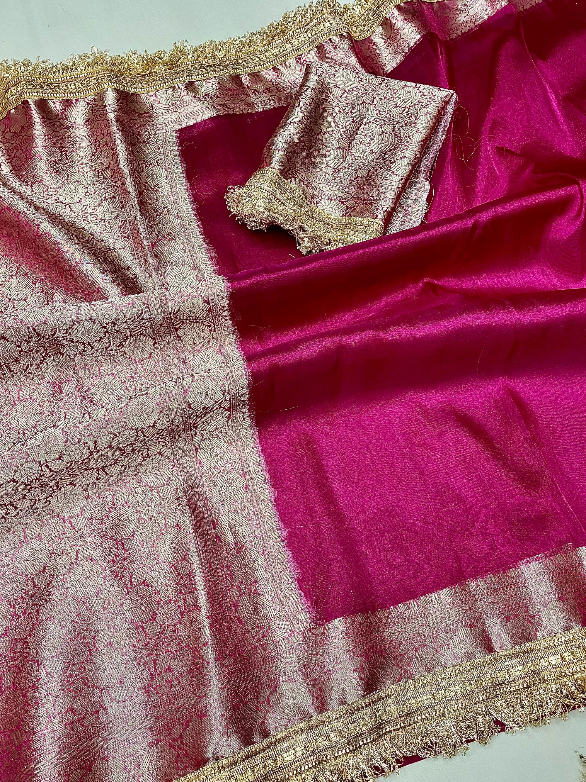Banarasi Tissue Silk Saree with Thin Lace border