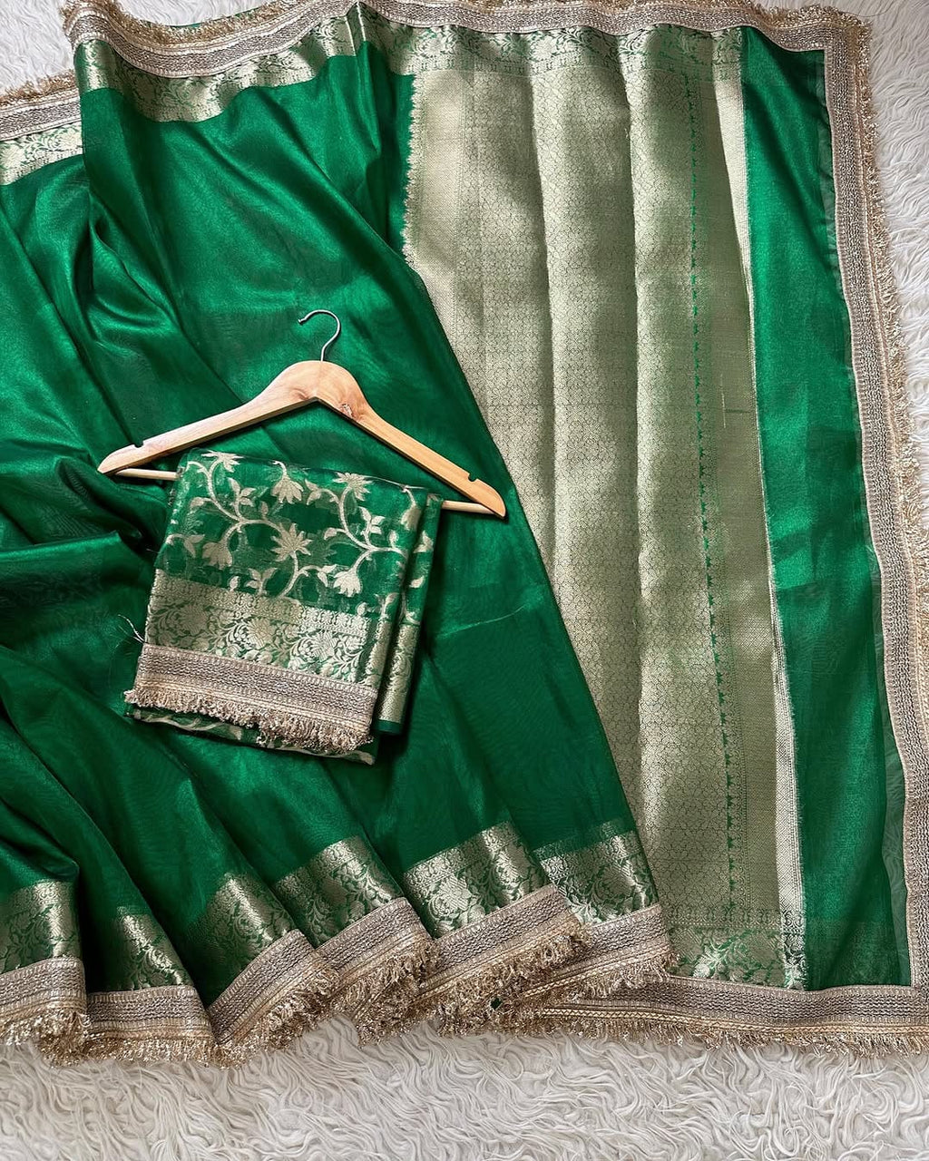 Banarasi Tissue Silk Saree with Broad Lace border
