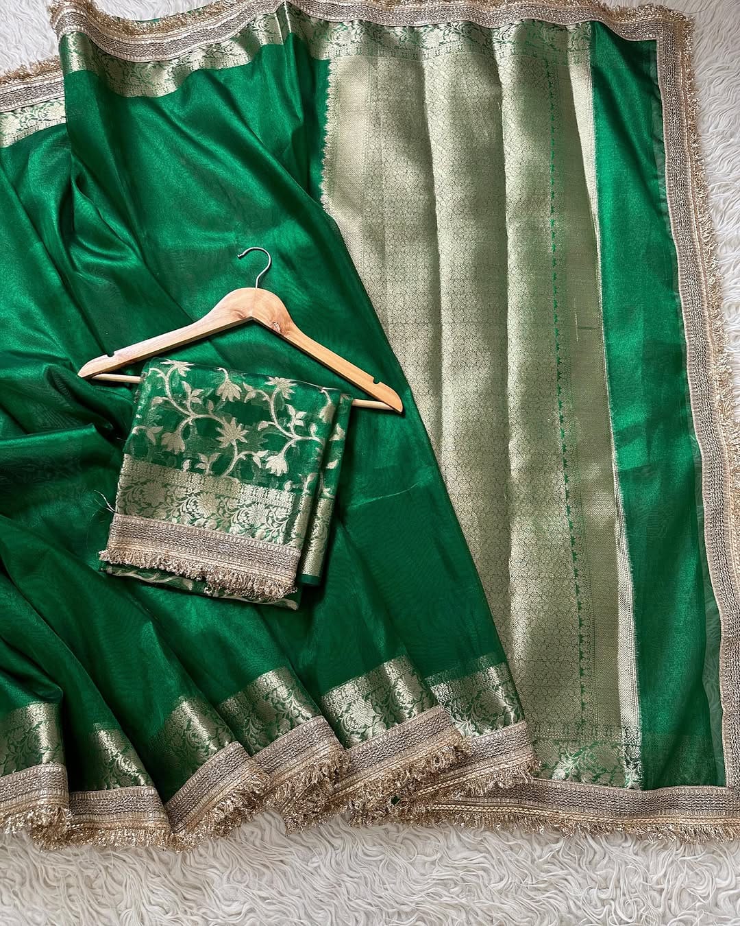 Banarasi Tissue Silk Saree with Broad Lace border
