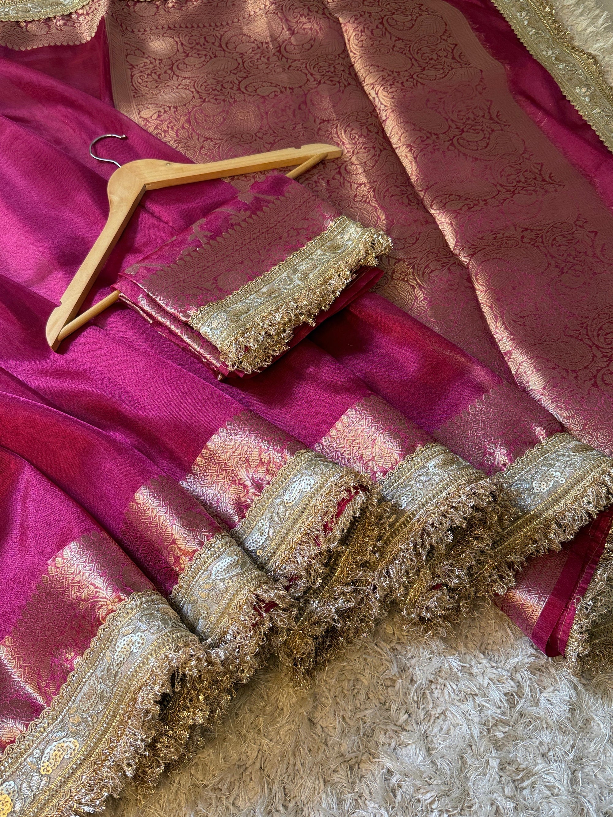 Banarasi Tissue Silk Saree with Lace border