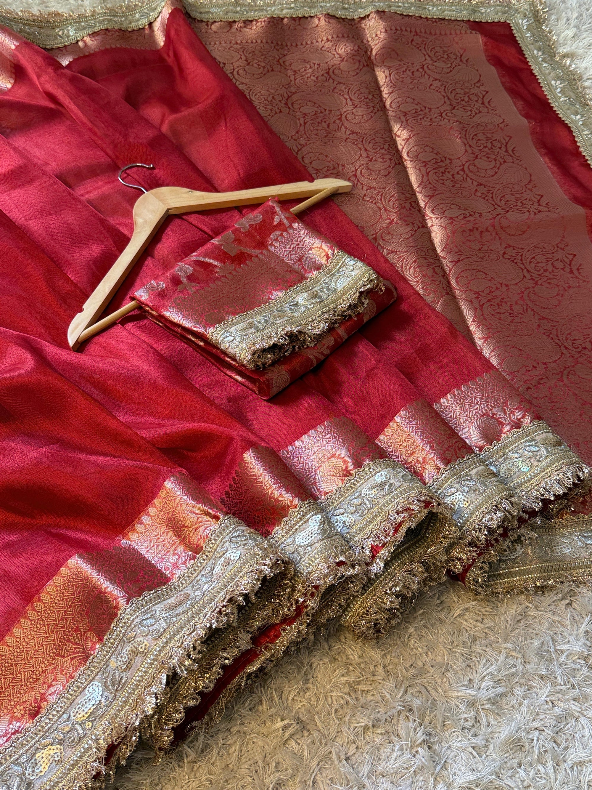 Banarasi Tissue Silk Saree with Broad Lace border
