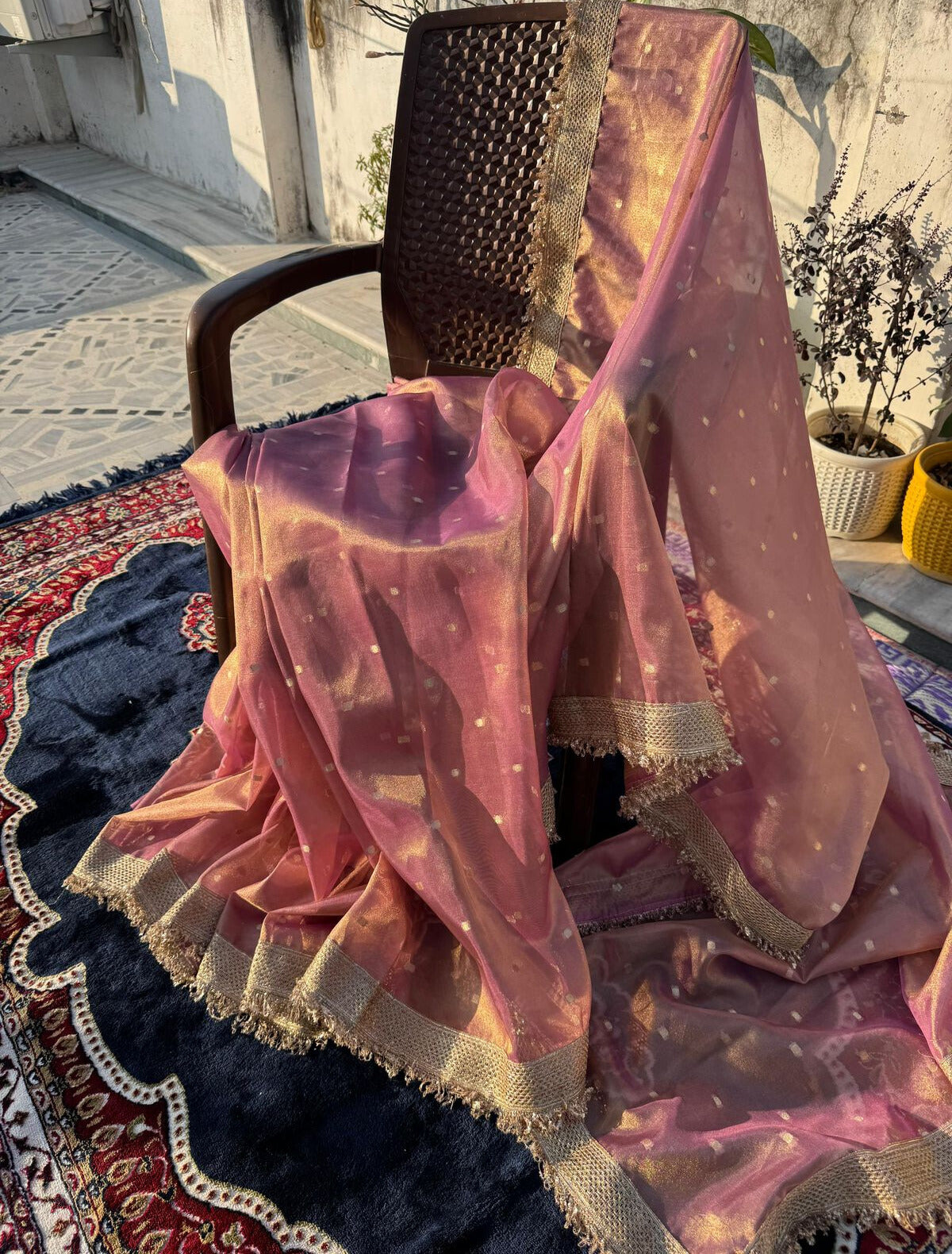 Banarasi Tissue Silk Saree with Booti Work and Lace Border in multiple color options