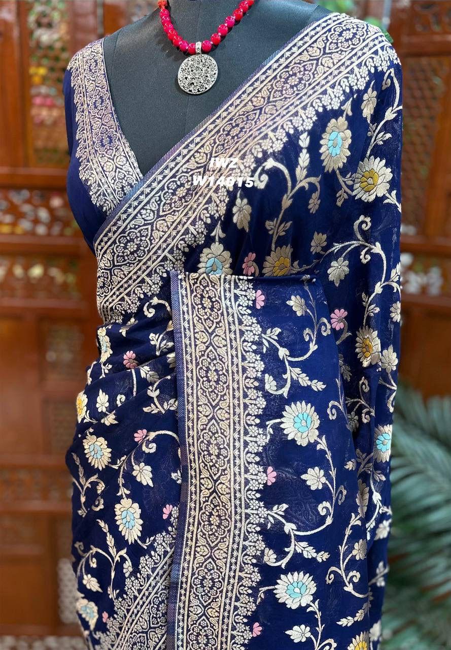 Banarasi Georgette Soft Silk Saree with floral design
