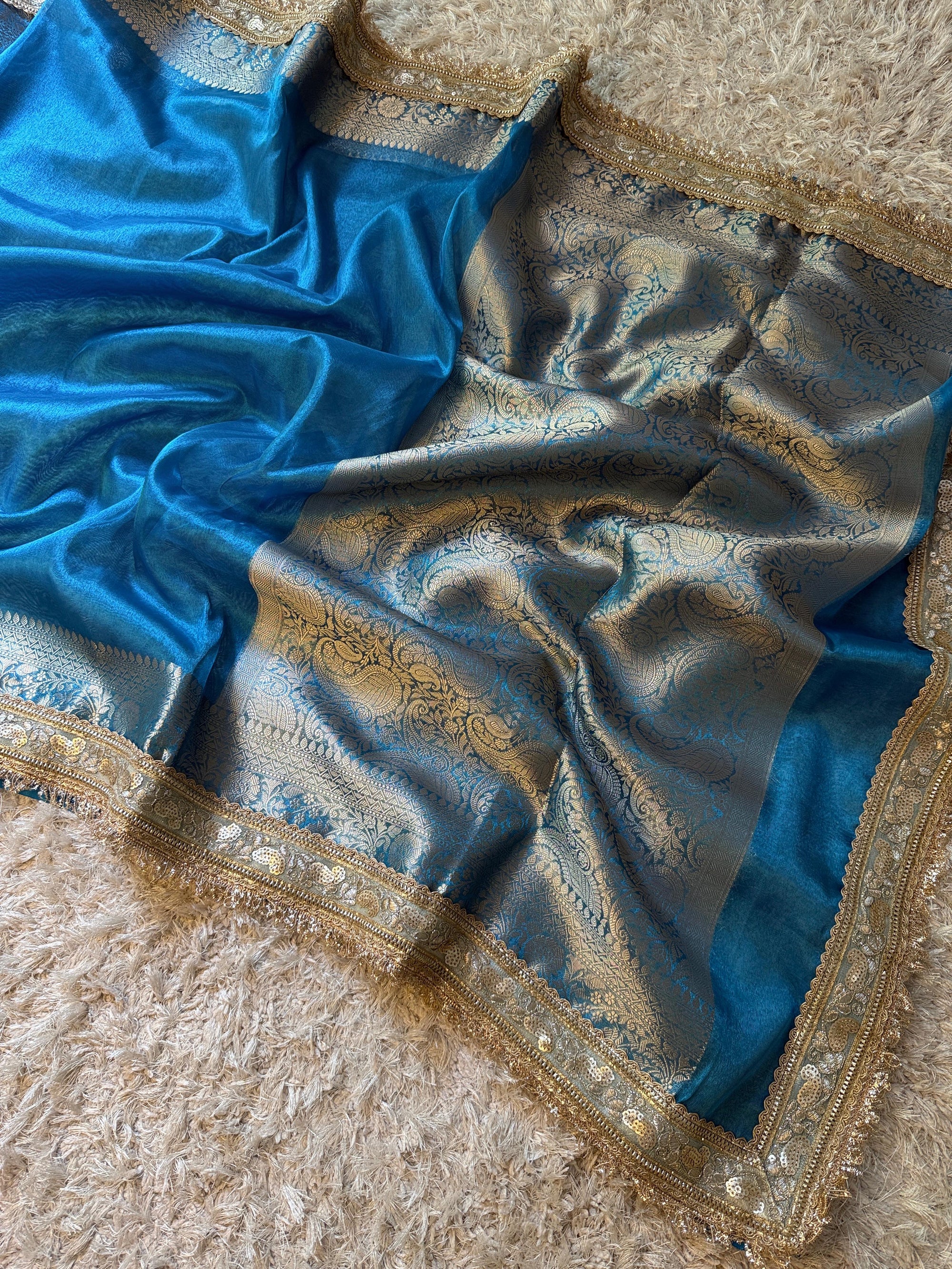 Banarasi Tissue Silk Saree with Broad Lace border