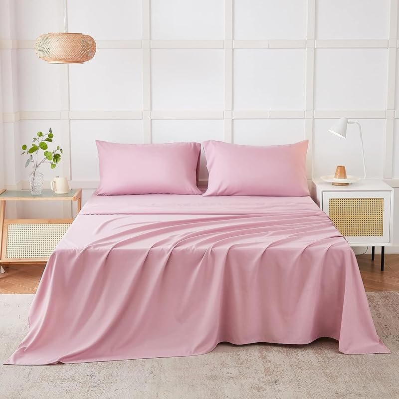 Seasons Bedsheet for Double Bed, (90x100 Inches, Pink)
