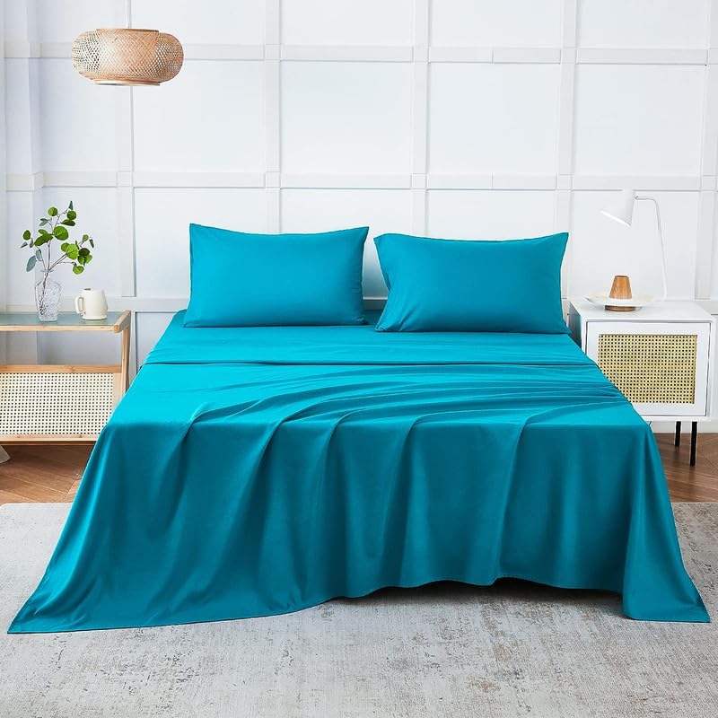 Seasons Bedsheet for Double Bed, (90x100 Inches, Teal)