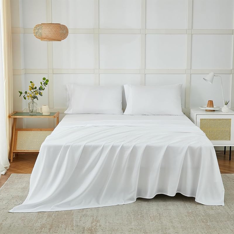 Seasons Bedsheet for Double Bed, (90x100 Inches, White Color)